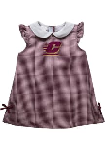 Vive La Fete Central Michigan Chippewas Baby Girls Maroon Gingham Short Sleeve Dress