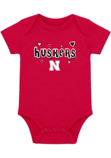 Nebraska Cornhuskers Baby Red Hearts Short Sleeve One Piece