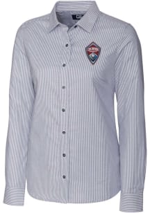 Cutter and Buck Colorado Rapids Womens Stretch Oxford Stripe Long Sleeve Charcoal Dress Shirt