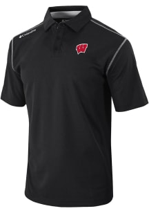 Columbia Wisconsin Badgers Mens Black Heat Seal Omni Wick Shotgun Short Sleeve Polo
