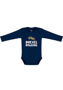 Drexel Dragons Baby Navy Blue Playful Long Sleeve One Piece