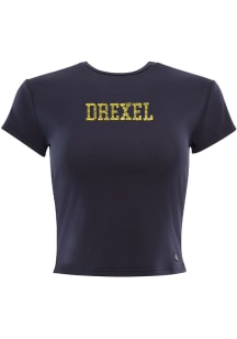 Hype and Vice Drexel Dragons Womens Navy Blue Beaded Baby Short Sleeve T-Shirt