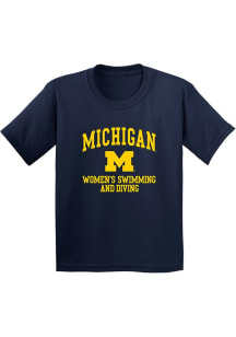 Michigan Wolverines Youth Navy Blue Arch Logo Women's Swimming and Diving Short Sleeve T-Shirt