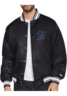 Starter Miami Marlins Mens Black Homeplate Satin Varisty Medium Weight Jacket