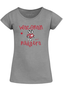 Wisconsin Badgers Girls Grey Team Graphic Short Sleeve Fashion T-Shirt