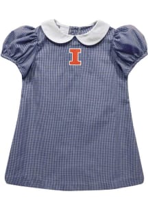 Vive La Fete Illinois Fighting Illini Baby Girls Navy Blue Gingham Collar Short Sleeve Dress