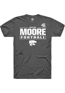 Ashton Moore K-State Wildcats Dark Grey Football NIL Stacked Box Short Sleeve Player T Shirt