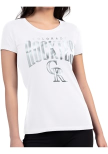 4Her Colorado Rockies Womens White Metallic Fitted Short Sleeve T-Shirt