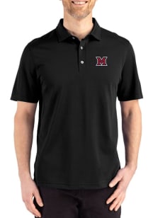 Cutter and Buck Miami RedHawks Mens Black Advantage Refresh Short Sleeve Polo