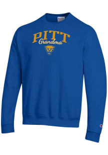 Champion Pitt Panthers Mens Blue Grandma Script Powerblend Long Sleeve Crew Sweatshirt