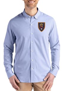 Cutter and Buck Real Salt Lake Mens Blue Epic Confidence Pinstripe Long Sleeve Dress Shirt