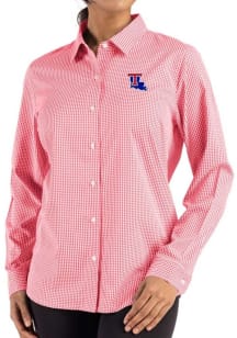 Cutter and Buck Louisiana Tech Bulldogs Womens Epic Confidence Gingham Long Sleeve Red Dress Shirt