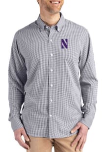 Cutter and Buck Northwestern Wildcats Mens Purple Gingham LS Woven Long Sleeve Dress Shirt