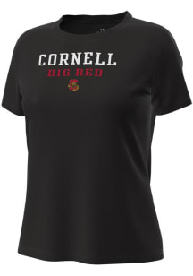 Under Armour Cornell Big Red Womens Black Stacked over logo Tech Stretch Short Sleeve T-Shirt
