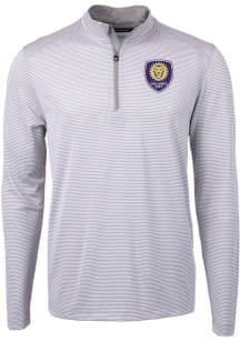 Cutter and Buck Orlando City SC Mens Grey Virtue Eco Pique Micro Stripe Long Sleeve Qtr Zip Pullov..