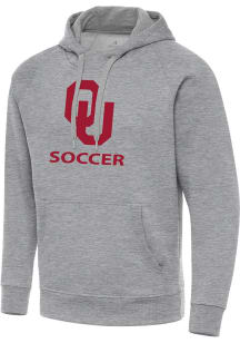 Antigua Oklahoma Sooners Mens Grey Heather Soccer  Victory Long Sleeve Hoodie