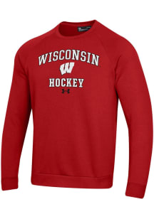 Under Armour Wisconsin Badgers Mens Red Hockey Rival Long Sleeve Crew Sweatshirt