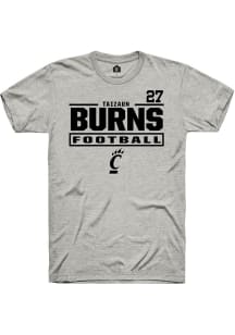 Taizaun Burns Cincinnati Bearcats Ash Football NIL Stacked Box Short Sleeve Player T Shirt
