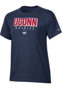Champion UConn Huskies Womens Navy Blue Fabric Applique Short Sleeve T-Shirt