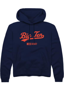 Rally Big Ten Mens Navy Blue Script Wordmark Long Sleeve Hoodie
