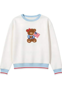 Americana Womens White Star Spangled Bear Crew Sweatshirt