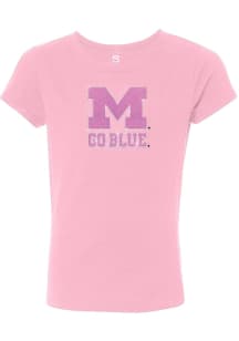 Summit Sportswear Michigan Wolverines Girls Pink Embellished Logo Short Sleeve Fashion T-Shirt