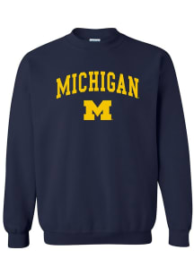 Michigan Wolverines Mens Navy Blue Arch Logo Long Sleeve Crew Sweatshirt