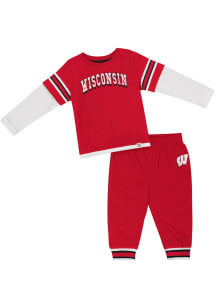 Colosseum Wisconsin Badgers Infant Red Team Logo Set Top and Bottom