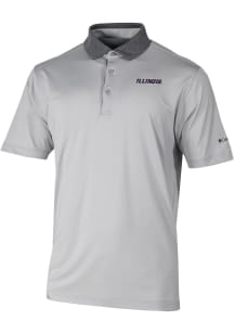 Columbia Illinois Fighting Illini Mens Grey Heat Seal Settle In Short Sleeve Polo