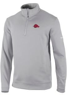 Columbia Arkansas Razorbacks Mens Grey Wickam Hills Long Sleeve Qtr Zip Pullover