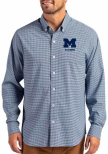 Cutter and Buck Michigan Wolverines Mens Light Blue Alumni Gingham LS Woven Long Sleeve Dress Shir..