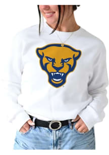 Gameday Social Pitt Panthers Womens White Mascot Chenille Crew Sweatshirt