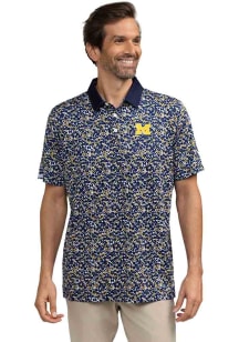 Michigan Wolverines Mens Blue Poppies Short Sleeve Fashion Polo