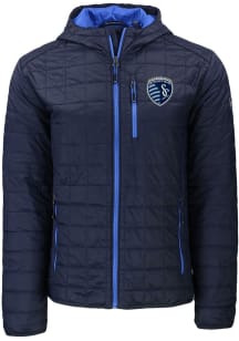 Cutter and Buck Sporting Kansas City Mens Navy Blue Rainier PrimaLoft Hood Filled Jacket