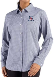 Cutter and Buck Arizona Wildcats Womens Epic Confidence Gingham Long Sleeve Navy Blue Dress Shirt