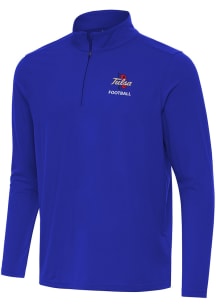 Antigua Tulsa Golden Hurricane Mens Blue Intent Football Long Sleeve Qtr Zip Pullover