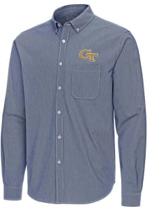 Antigua GA Tech Yellow Jackets Mens Navy Blue Porter Long Sleeve Dress Shirt