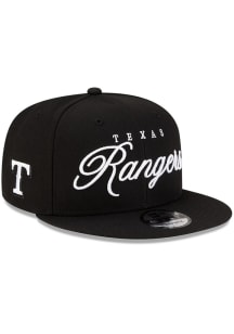 New Era Texas Rangers Black Scripted 9FIFTY Mens Snapback Hat