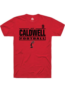 Jeff Caldwell Cincinnati Bearcats Red Football NIL Stacked Box Short Sleeve Player T Shirt