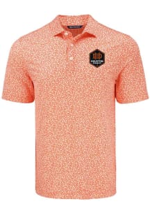 Cutter and Buck Houston Dynamo Mens Orange Pike Flora Short Sleeve Polo