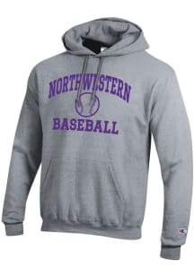 Champion Northwestern Wildcats Mens Grey Baseball Icon Powerblend Long Sleeve Hoodie
