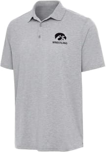 Antigua Iowa Hawkeyes Mens Grey Heather Wrestling Par 3 Short Sleeve Polo