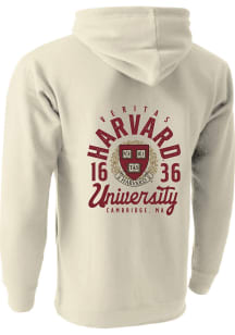 Harvard Crimson Mens Ivory Mascot Overlay Long Sleeve Hoodie