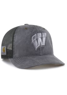 47 Wisconsin Badgers Carhartt Garment Dyed Trucker RF Adjustable Hat - Charcoal