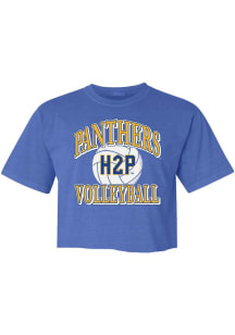 Summit Sportswear Pitt Panthers Womens Blue Cropped Raw Hem Volleyball Short Sleeve T-Shirt