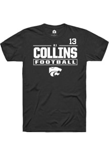 RJ Collins K-State Wildcats Black Football NIL Stacked Box Short Sleeve Player T Shirt