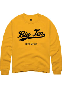 Rally Big Ten Mens Gold Script Long Sleeve Crew Sweatshirt