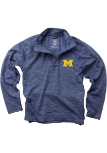 Wes and Willy Michigan Wolverines Boys Blue Cloudy Yarn Long Sleeve Qtr Zip