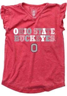 Wes and Willy Ohio State Buckeyes Toddler Girls Red Burn Out Multi Font Short Sleeve Fashion T-Shi..