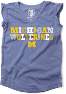 Wes and Willy Michigan Wolverines Toddler Girls Blue Burn Out Short Sleeve Fashion T-Shirt